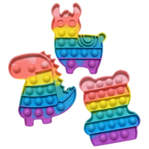 3 Packs Pop It Spielzeug Relief Angst Autismus Plopper Spielzeug Antistress Spielzeug Regenbogen Dinosaurier Alpaka Bär Fidget Toy Set für Kinder und Erwachsene von LIURFLNC