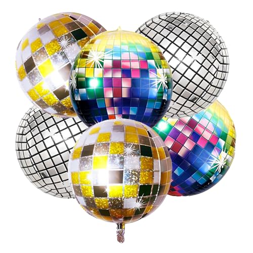 6 Stück Discokugel Deko, 22 Zoll 4D Mehrfarbige Discokugel Luftballon, Folienballons Discokugel Ballon, Disco Deko Party für Disco-Mottoparty Geburtstag Abschlussfeier Dekoration von LIURFLNC