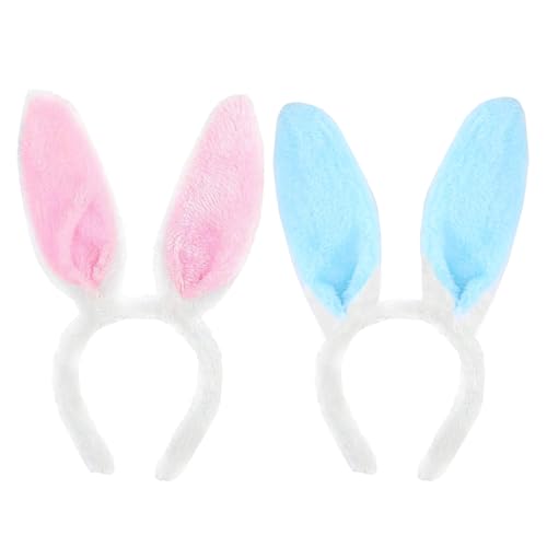 LIURFLNC 2 Pcs Hasenohren Haarreif, Hasenohren Kostüm, Osterhasenkostüm, Geeignet für Halloween/Ostern/ältere Menschen/Kinder/Erwachsene/Männer und Frauen （Blau und rosa） von LIURFLNC