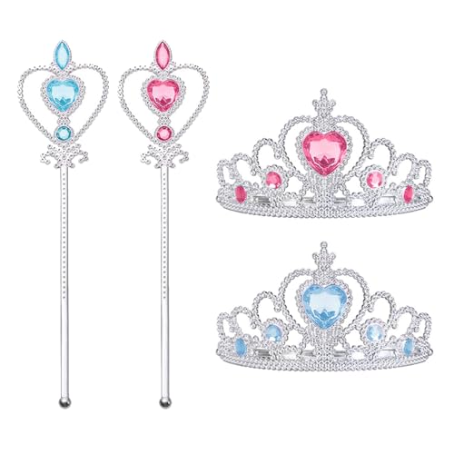 LIURFLNC 2 Pcs Krone Mädchen, Diadem Kinder, Zauberstab Mädchen Prinzessin Krone Prinzessinnenkrone Passend für Sophie/Rapunzel/Halloween/Karneval/Cosplay-Kostüme(Blau/Rosa) von LIURFLNC