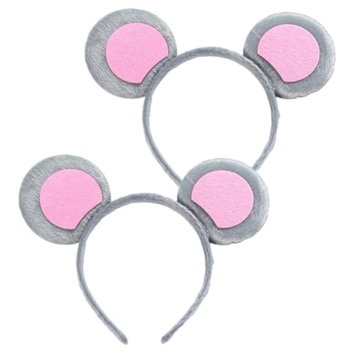 LIURFLNC 2 Stück Maus Ohren Haarreif, Ratatouille Haarreif, Waschen Gesicht Grau Mouse Ears Stirnbänder für Kinder Erwachsener, Weiche Cartoon Maus Kostüm für Fasching Karneval Party Accessoires von LIURFLNC