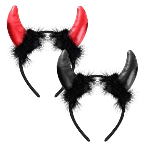 LIURFLNC 2 Stück Teufelshörner, Teufel Hörner, Rot Schwarz Teufelshörner Haarreif, Devil Horns Teufel Haarreif für Damen Herren Halloween Karneval Cosplay Foto Prop Teufelshörner Kopfschmuck von LIURFLNC