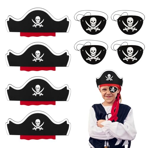 LIURFLNC 8 Stück Augenklappe Pirat, Piratenhut Kinder, Filz Piratenhüte Piraten Augenklappe Kinder Zubehör Set, Augenklappe Pirat Kinde für Geburtstag Halloween Maskerade Piratenparty von LIURFLNC