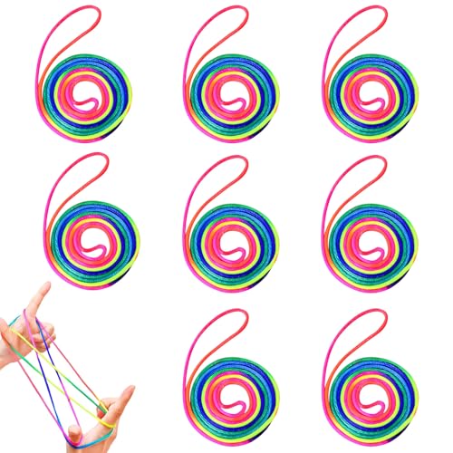 LIURFLNC 8 Stück Fingertwist, Fingertwist kinder Mit Anleitung, Hochwertiges Rainbow Rope Flexibles Fadenspiel, Kleines Geschenk Regenbogen Seil Faden Lernspielzeug Fadenspiele für Kinder von LIURFLNC