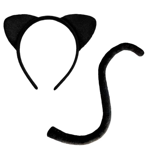 LIURFLNC Katzenohren Haarreif und Katzenschwanz, Katzenohren Cat Ears Headband, Katzenkostüm Damen Kopfschmuck, Stirnband Katzenkostüm für Halloween Karneval und Fasching Parteien Deko von LIURFLNC