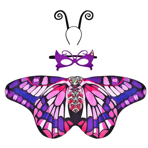 LIURFLNC Schmetterling Kostüm Kinder, chmetterlingsflügel mit Haarreif, Maske Schmetterling, Schmetterling Umhang Kostüm für Mädchen Karneval Fasching Halloween Cosplay von LIURFLNC