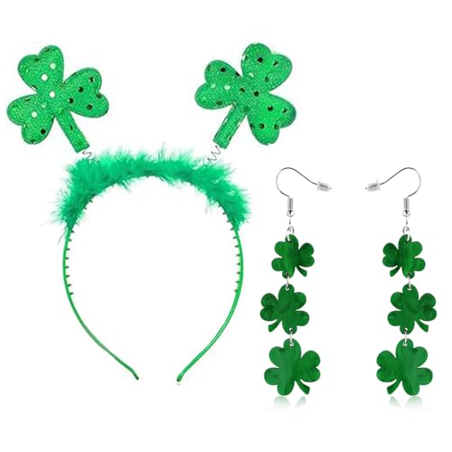 LIURFLNC St. Patrick's Day Haarreif, Kleeblatt Ohrringe Kleeblatt Deko St. Patricks Day Deko Kostüm Accessoire Kopfbedeckung Irish Party Karneval Mottoparty Dekoration von LIURFLNC