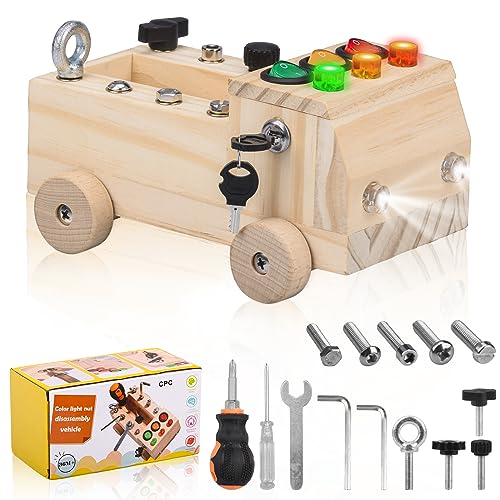 LIUWID Montessori Holz Schraubbrett Auto-Lichtschalter Klassenzimmer Sensorisches Holzspielzeug Montessori Busy Board Schraubbrett Kinder Holz Kindergarten Lehrhilfen für ab 3 Jahre von LIUWID