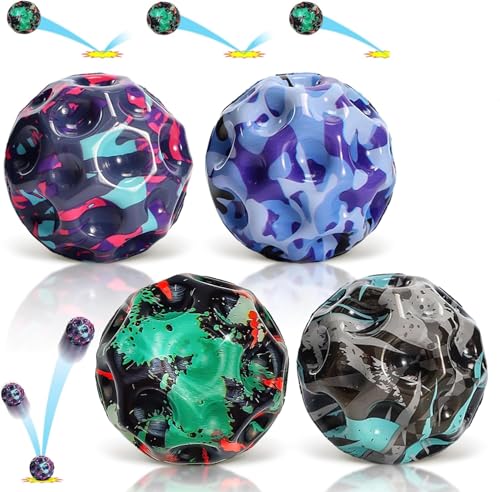 LIVESTN 4 Stück High Bounce Hole Ball, Space Ball, Bounce Ball Mondball Lavaball Spielzeug Planeten Hüpfbälle Hohe Springender Gummiball Galaxy Ball Bouncing Ball Springball für Kinder von LIVESTN