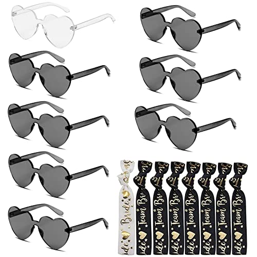 LIVESTN 16 Stück JGA Brille Team Braut Armbänder, Bride to Be Herz Brille Set 8 Paar JGA Partybrillen Set+8 Bride Armband Bride Herz Brille Team Braut Brille für Hochzeit Geburtstag Party von LIVESTN