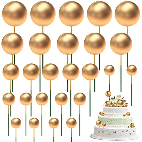 LIVESTN Kuchen-Dekoration goldene Kugeln,50 Stück Schaum Ball Kuchen Picks Cupcake DIY Kuchen Insert Topper Geburtstag Kuchen Dekoration, für Valentinstag Geburtstag Hochzeit Bedarf Deko von LIVESTN