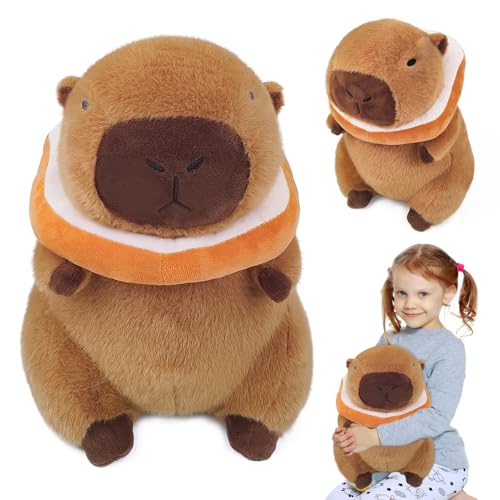 LIVESTN 30cm Capybara Plüschtier, Niedliche Capybara Kuscheltier mit Tragbarer Toast Kopfbedeckung, Capybara Spielzeug plüsch, weiche Wilde Tiere Capybara für Home Deko Kinder von LIVESTN