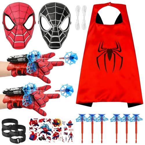 Spiderm Launcher Handschuh, Super Spiderm Launcher mit Superhelden Umhänge und Maske, Spiderm Hero Handschuhe, Spiderm Web Shooter, Spiderm Spielzeug Handschuhe für Kinder Cosplay (B) von LIVESTN