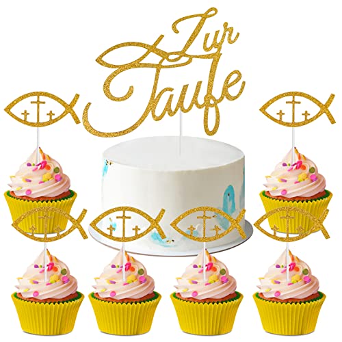 Zur Taufe Cake Topper,24 Pcs Taufe Cupacake Topper Glitzer Kreuz Cupcake Dekoration Konfirmation Tortendeko Tortenstecker, Für Kuchen Fondant Dessertdeko (A) von LIVESTN