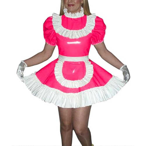 LIXIAAOOKWEDG Sissy Wetlook Maid Cosplay Kostüm Lackleder Besätze Kleid mit Schürze Halloween Party Uniformen von LIXIAAOOKWEDG