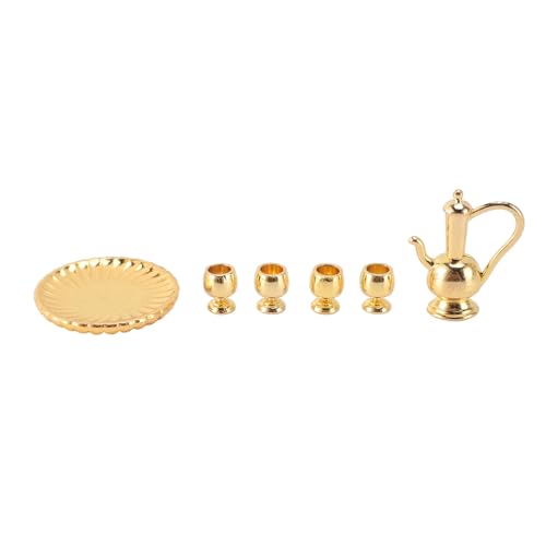 1:12 Puppenhaus-Miniatur-Teetassen-Set, luxuriöses, lebendiges Puppenhaus-Teetassen-Set aus Metall für Puppenhaus-Zubehör (Gold) von LIYJTK