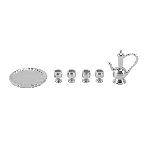 1:12 Puppenhaus-Miniatur-Teetassen-Set, luxuriöses, lebendiges Puppenhaus-Teetassen-Set aus Metall für Puppenhaus-Zubehör (Silber) von LIYJTK