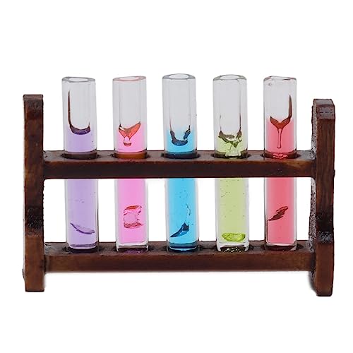 1:12 Puppenhaus-Reagenzglas mit Gestell, Miniatur-Reagenzglas für Puppenhaus, Wohnzimmer, Schlafzimmer (Walnut Color Rack Colorful Test Tubes) von LIYJTK