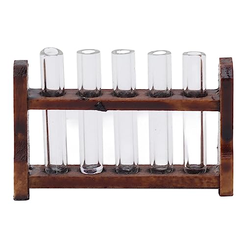 1:12 Puppenhaus-Reagenzglas mit Gestell, Miniatur-Reagenzglas für Puppenhaus, Wohnzimmer, Schlafzimmer (Walnut Color Rack Transparent Test Tube) von LIYJTK