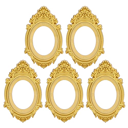 5 PCS Dollhouse Picture Frame 1:12 Dollhouse Miniature Gold Mini Cute Oval Photo Frame Mirror Frame Model Decoration von LIYJTK