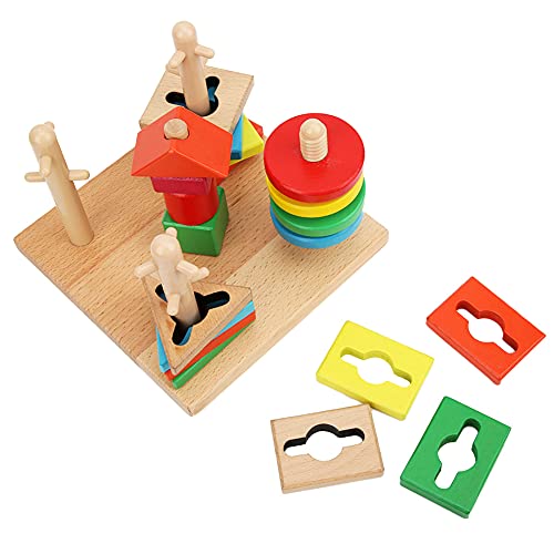 Bausteine-Spielzeug, buntes hölzernes Fünf-Säulen-Intelligentes Baustein-Lernspielzeug für Kinder, das Fantasie und geometrische Formen entwickelt, auch für das Lernen von Babys von LIYJTK