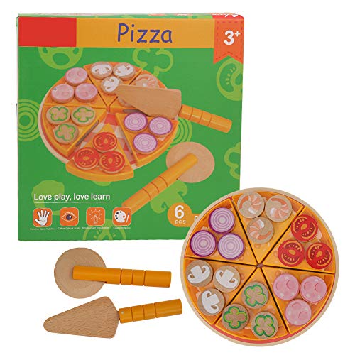 Holzpizza-Spiel-Essenssets, Holzspielzeug für Kinder, Holzsimulation, Pizza-Schneidspielzeug, Küche, Gemüse, Rollenspiel, Lernspielzeug für Kinder, und Mädchen von LIYJTK