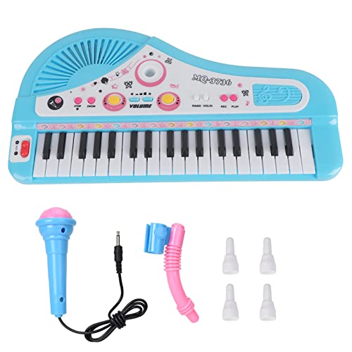 Klavier für Kinder, multifunktional, 37 Tasten, elektronisch, mit Mikrofon, Musik, Lernspielzeug, elektrisches Instrument für, Mädchen, Anfänger im Alter von 3–8 Jahren (Blue) von LIYJTK