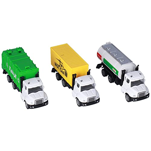 LIYJTK 3-teiliges Stadttransportfahrzeug aus Druckguss, 1:50, reibungsbetriebenes Müllwagen-Spielzeugset, Müllwagen-Modelle, Kunststofflegierung, Sanitär-Tankwagen-Spielzeugset für Kinder von LIYJTK