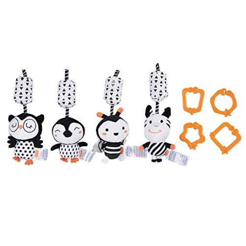 LIYJTK 4Pcs Hanging Rattle Black White Cartoon Cute Animal Shapes Newborn Soft Plush Toys for Strollers Cribs von LIYJTK