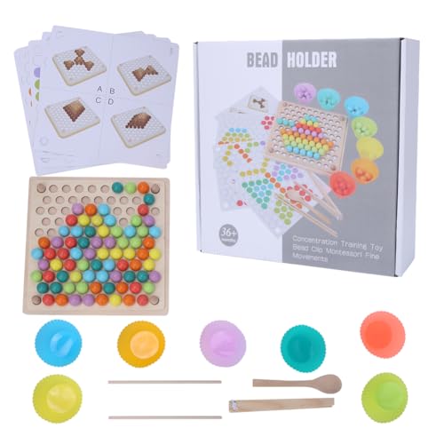 LIYJTK Farbsortierspielzeug für Kleinkinder, Holzsteckbrett, Clip-Perlen-Spiel, passende Schüssel und Pinzette, Übungs-Essstäbchen, Mathematik-Fähigkeitsspiele, pädagogisch für und von LIYJTK