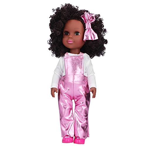 LIYJTK Lockiges Haar Afrikanische Puppe Europa und die Vereinigten Staaten Simulation Baby Spielzeug Puppen wiedergeboren Schwarze Haut Mädchen Kind (Q14-50 Glitter Pink Suspender) von LIYJTK