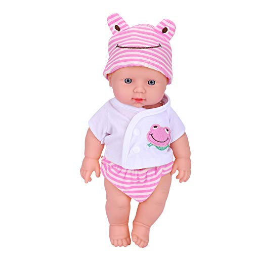 LIYJTK Simulation Babypuppe mit Kleidung, Neugeborenes, schlafendes Badespielzeug, realistisch, mit Körper und Kopf, Armen, Beinen bekleidet, passender Strampler, Mütze für Kleinkinder (Pink Frog) von LIYJTK