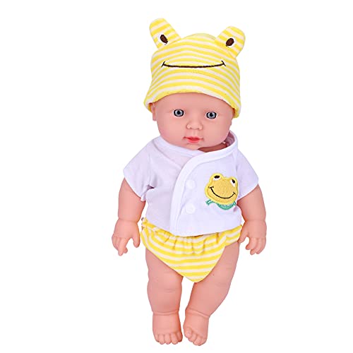 LIYJTK Simulation Babypuppe mit Kleidung, Neugeborenes, schlafendes Badespielzeug, realistisch, mit Körper und Kopf, Armen, Beinen bekleidet, passender Strampler, Mütze für Kleinkinder (Yellow Frog) von LIYJTK