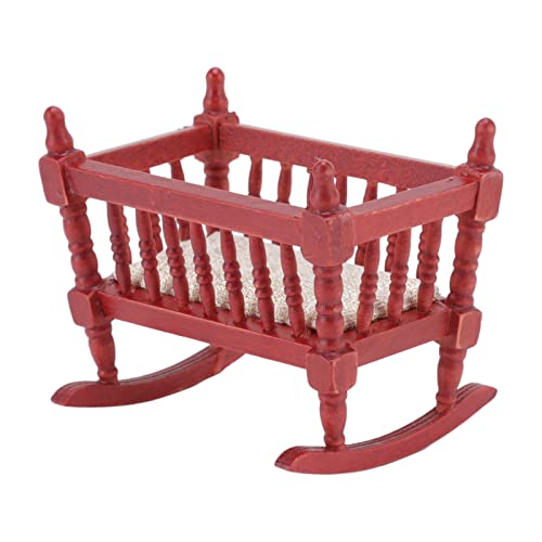 Miniatur-Puppenbett, Babybett, sicher, exquisites, glänzendes rotes Holzhaus, Spielzeugmöbel für Puppenhaus 1:12 von LIYJTK