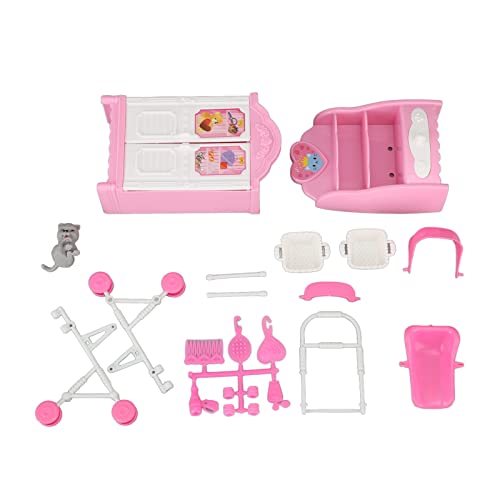 Puppenhaus-Schrank-Set, lustiges, innovatives Kätzchen-Modell, Kinderwagen, Miniatur-Kleiderschränke für Puppenhaus-Zubehör, Rosa von LIYJTK