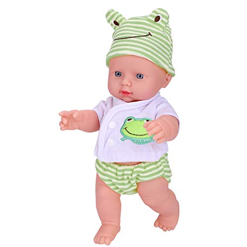 Simulation Babypuppe mit Kleidung, Neugeborenes, schlafendes Badespielzeug, realistisch, mit Körper und Kopf, Armen, Beinen bekleidet, passender Strampler, Mütze für Kleinkinder (Green Frog Style) von LIYJTK