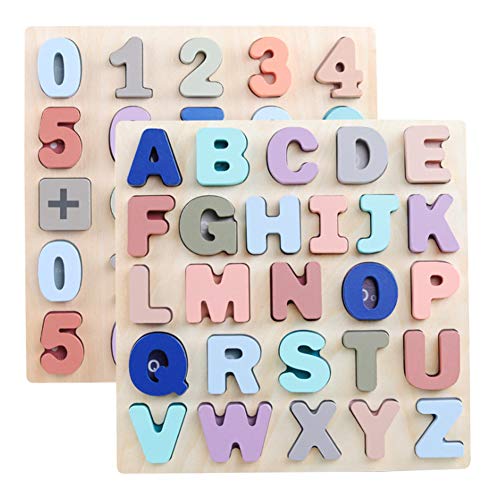 Wondertoys Holz-Alphabet-Puzzle-Set, ABC-Buchstaben- und Zahlentafel für Mädchen, Lernspielzeug, Puzzle, 2-, 3-, 4-jährige Kinder, Früherziehung, Geschenke für Mädchen und (0-20 Zahlen) von LIYJTK