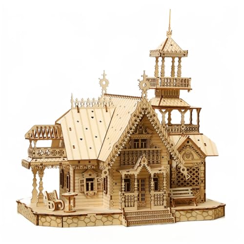 3D Puzzle Holzspielzeug Puzzle DIY Kreative Retro Villa Schloss LED Licht Erwachsene Teens Schloss Holzpuzzles Baukasten von LIYYSOU