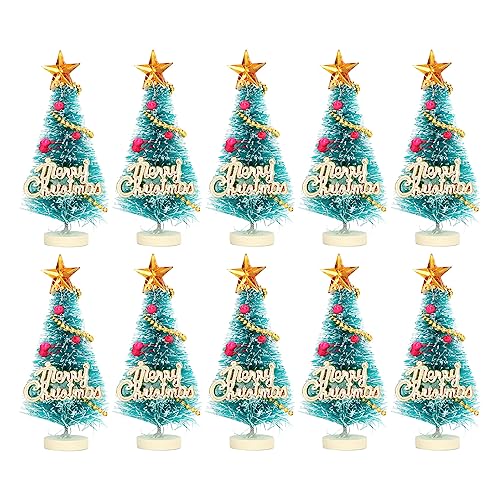 10 Stück Tisch-Weihnachtsbaum, Puppenhaus, Mini-künstlicher Weihnachtsbaum, schönes Modell für 1/12 Miniatur-Puppenhaus, Kunststoff-Desktop-Ornament mit Basis-Dekor von LIZEALUCKY