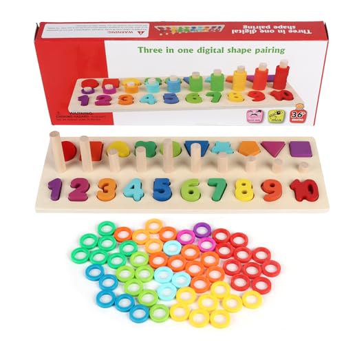 3in1 Wooden Toddler Toys Preschool Shape Puzzle Matching Counting Fishing Game, Colour Sorting Stacking Educational Learning Toy Intelligent Children Early Education Block Puzzles von LIZEALUCKY