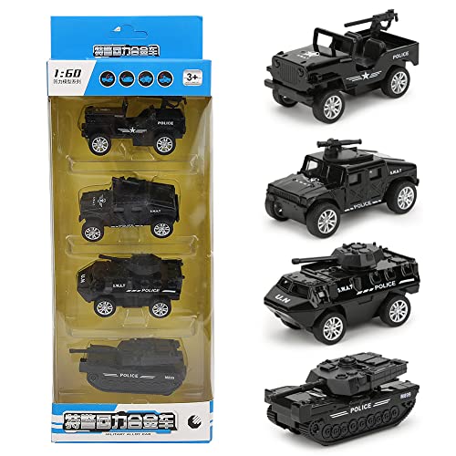 4 Stück Box 1/60 Hohe Simulation Zurückziehen Legierung Auto Modell Kind Spielzeug Sammlung Camouflage Militär Fahrzeug Polizei Technik Feuerwehrauto Modell (D type pull back police car model) von LIZEALUCKY