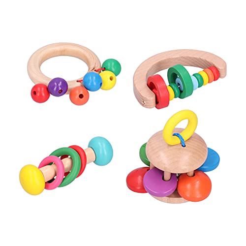 Baby Rassel Beißring Spielzeug Holz Greifen Greifen Schütteln Glocke Musikinstrument Frühe Pädagogische Puzzle Spielzeug Set Beruhigendes Training für Neugeborene Neugeborene von LIZEALUCKY