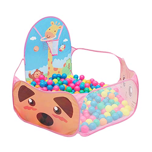 Cartoon Ocean Ball Pool Set, faltbares Giraffen-Spielpoolzelt mit Basketballkorb, Indoor Outdoor Activity Center Spielset für Kleinkinder (Pink) von LIZEALUCKY