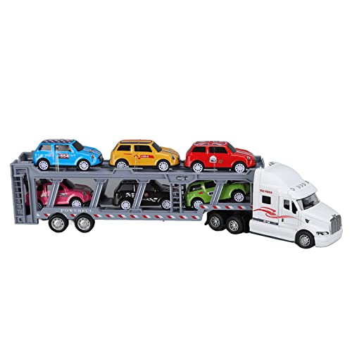 LIZEALUCKY 1:48 Transporter-LKW-Spielzeugmodell, Legierung, abnehmbar, Simulationsmodell für sechs Autotransportfahrzeuge, Spielzeugset für Transporter-LKW-Fahrzeuge für Jungen und Mädchen (Weiß) von LIZEALUCKY