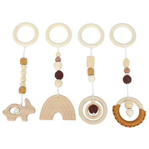 LIZEALUCKY 4 Stück Baby-Fitness-Holzspielzeug, Kinderwagen-Anhänger, Spielzeug zum Spielen aus Holz, zum Aufhängen, sensorisch, Montessori für Babybett, Reiseaktivität, Kleinkinder, (Coffee) von LIZEALUCKY