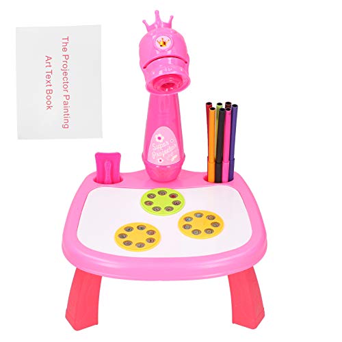 LIZEALUCKY Intelligent Projection Drawing Machine, Children Early Learning Multifunctional Drawing Board with Light and Music, Learning Table Set for Boys Girls (Pinkish) von LIZEALUCKY