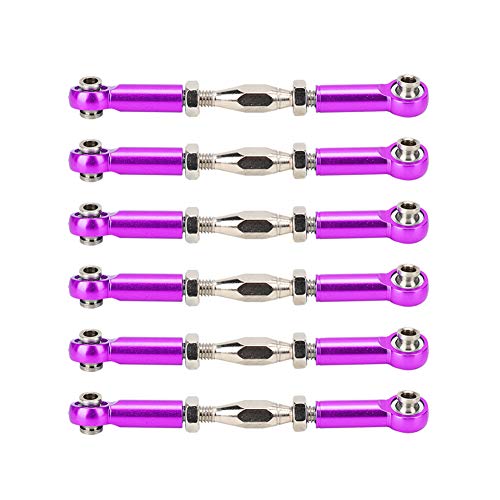 LIZEALUCKY RC-Zugstange, 6-teilige verstellbare Schubstangen aus Aluminiumlegierung, Spurstange für Servoverbindungen, 71-mm-Spannschlossstangen-Verbindungsset für RC-Automodelle (Purple) von LIZEALUCKY