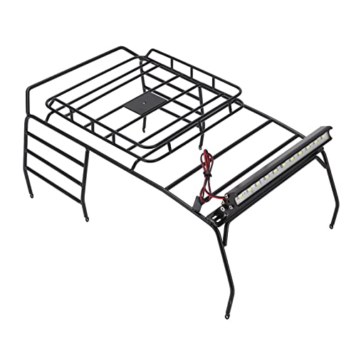 RC-Auto-Dachträger, 313 mm Achsbasis, Gepäckträger-Tablett, Anti-Rolling mit LED-Licht, Wrangler-Karosserie-Rollträger mit Dachbeleuchtung für Axial SCX10 1/10 RC Truck von LIZEALUCKY