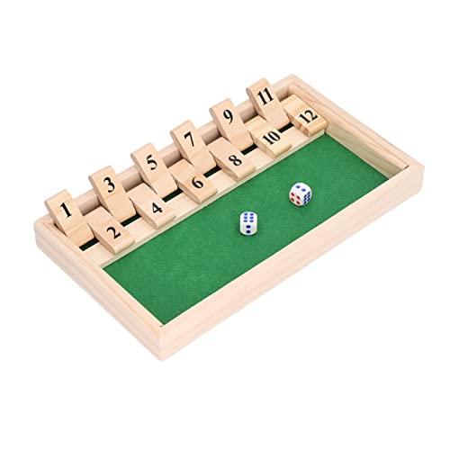 Shut The Box-Spiel, Würfelbrett, Holztisch, Würfel für Kinder, Familie, Reisen, tragbares Party-Spiel, lustiges hölzernes 12-Zahlen-Flip-Kacheln-Spielspielzeug für 2 Spieler für von LIZEALUCKY