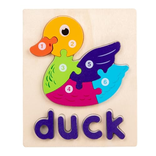 Wooden Toddler Puzzles Toys, Educational Learning Bright Color 3D Animal Puzzles Toy, Shape Matching Puzzle for Over 36 Months Kids (Duck) von LIZEALUCKY